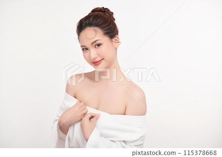 Beautiful young asian woman with clean fresh skin on white background, Face care, Facial treatment, Cosmetology, beauty and spa, Asian women portrait. 115378668
