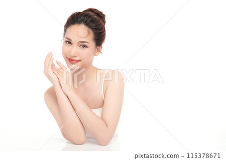 Beautiful young asian woman with clean fresh skin on white background, Face care, Facial treatment, Cosmetology, beauty and spa, Asian women portrait. 115378671
