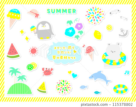 Sticker-style summer material set 02 115378802