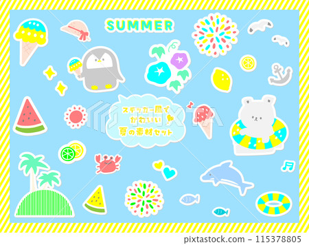 Sticker-style summer material set 02 115378805