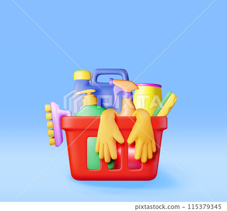 3D set of home cleaning tools isolated 115379345