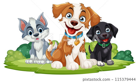 Three Happy Cartoon Puppies 115379444