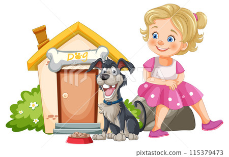 Girl and Her Happy Dog 115379473