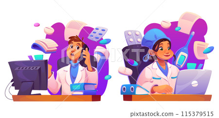 Woman doctor with laptop desk in hospital office 115379515