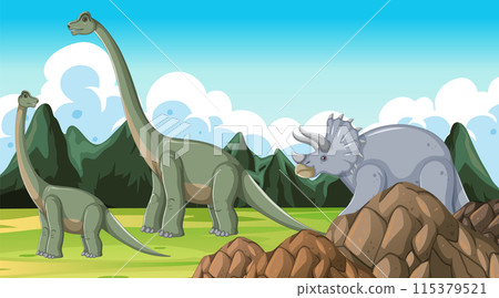 Dinosaurs in Prehistoric Landscape Dinosaurs in Prehistoric Landscape 115379521