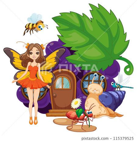 Fairy and Insects in Enchanted Garden 115379525