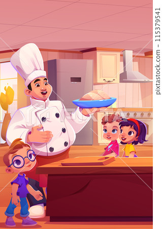 Male chef and kids cooking in kitchen 115379541