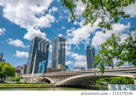 Tenjinbashi and skyscrapers, tower apartment building scenery, Osaka city 115379596