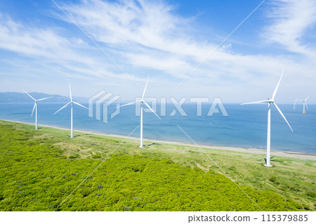 Windmills on the sea (aerial view) 115379885