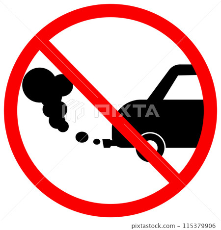 No Exhaust Gases sign. Forbidden air purity symbol. prohibition of exhaust gases in the parking. Cars and traffic CO2. flat style. 115379906