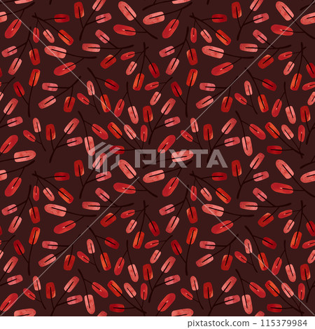 Watercolor seamless pattern with twigs and autumn leaves. Pattern for seasonal wrapping paper, fabric, textile. 115379984