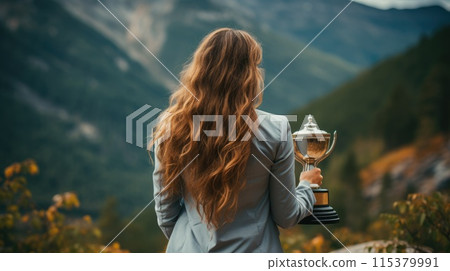 Triumphant success: in sports, in competition, in personal goals, victory celebration and business achievement, triumphant moment of success and accomplishment in corporate endeavors 115379991