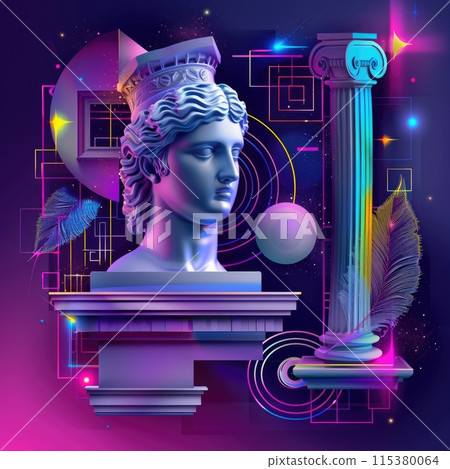 Psychedelic visual trends: surreal antique greek god sculpture, roman column, statues, vibrant neon colors, creating a mesmerizing and avant-garde fusion of past and present Psychedelic visual trends: surreal antique greek god sculpture, roman column, statues, vibrant neon colors, creating a mesmerizing and avant-garde fusion of past and present 115380064