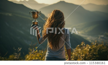 Triumphant success: in sports, in competition, in personal goals, victory celebration and business achievement, triumphant moment of success and accomplishment in corporate endeavors 115380161