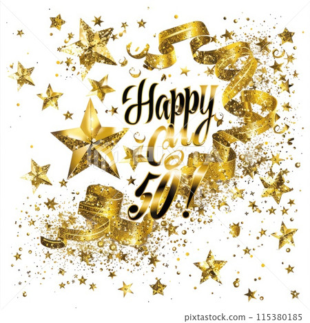 Celebrating 50, happy text in festive font, marking a joyful milestone, perfect for birthday invitations, anniversary announcements, or celebratory designs with a cheerful and vibrant theme Celebrating 50, happy text in festive font, marking a joyful milestone, perfect for birthday invitations, anniversary announcements, or celebratory designs with a cheerful and vibrant theme 115380185