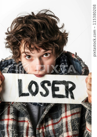 Unsuccessful message, text loser in bold font, portraying the concept of failure, disappointment, and defeat, conveying a negative sentiment or outcome in a concise and impactful manner. 115380208