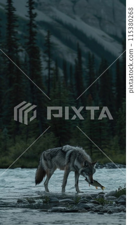 Majestic predator: wolf, a symbol of wilderness and strength, embodies grace and power in its natural habitat, capturing the essence of untamed beauty and primal instincts. Majestic predator: wolf, a symbol of wilderness and strength, embodies grace and power in its natural habitat, capturing the essence of untamed beauty and primal instincts. 115380268