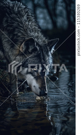Majestic predator: wolf, a symbol of wilderness and strength, embodies grace and power in its natural habitat, capturing the essence of untamed beauty and primal instincts. Majestic predator: wolf, a symbol of wilderness and strength, embodies grace and power in its natural habitat, capturing the essence of untamed beauty and primal instincts. 115380269