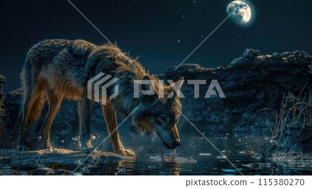 Majestic predator: wolf, a symbol of wilderness and strength, embodies grace and power in its natural habitat, capturing the essence of untamed beauty and primal instincts. 115380270