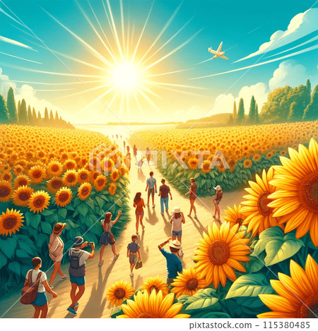 走在向日葵田裡的人 115380485