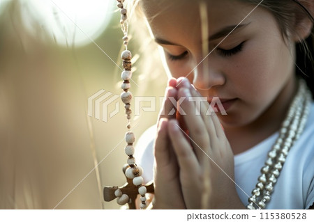 First communion joy - heartwarming moments of young believers in white dresses, celebrating this sacred Christian sacrament with faith, purity, spirit of spiritual growth in memorable church ceremony. First communion joy - heartwarming moments of young believers in white dresses, celebrating this sacred Christian sacrament with faith, purity, spirit of spiritual growth in memorable church ceremony. 115380528