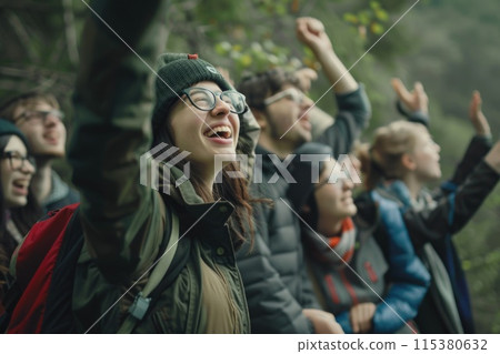 Happy school students, great moments and memories, classroom, enthusiasm for learning, celebrating the journey of education filled with laughter and friendship. 115380632
