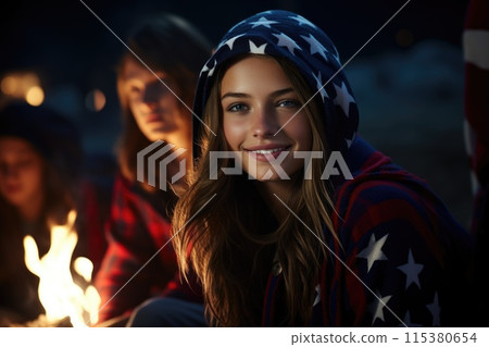 Patriotic jubilation: USA 4th of july independence day celebrations - commemorating with pride iconic symbols of america, from flag to fireworks, in a nationwide display of happiness and solidarity. 115380654