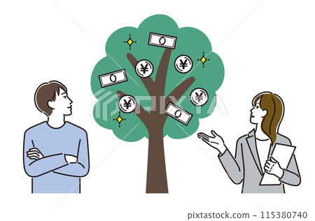 A man and a woman with a financial planner looking at a money tree 115380740