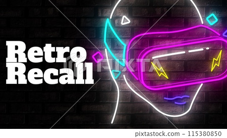 Promoting nostalgic events, a neon sign with a vintage VR headset evokes a sense of 80s nostalgia 115380850