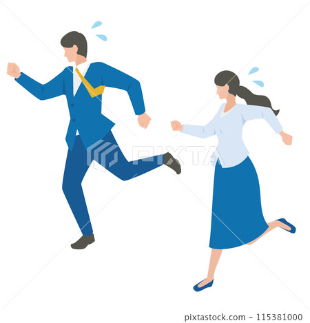 匆忙奔跑的男性和女性商務人士 匆忙奔跑的男性和女性商務人士 115381000
