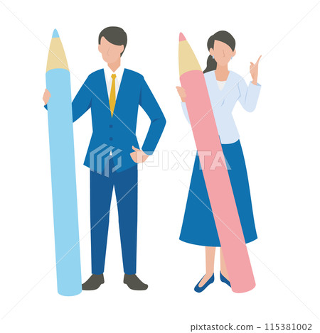 男性和女性商務人士用大筆檢查和評估 男性和女性商務人士用大筆檢查和評估 115381002