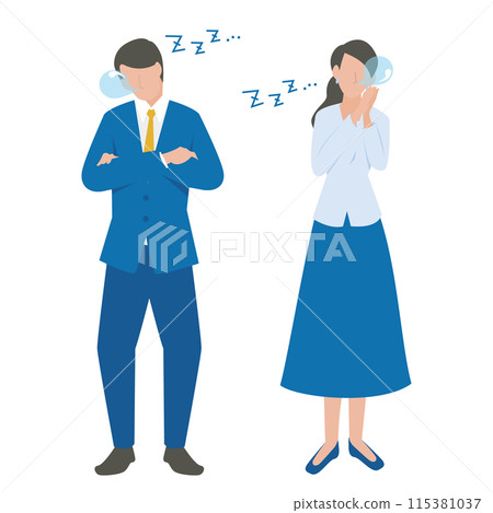 Male and female business people who are tired and dozing off Male and female business people who are tired and dozing off 115381037