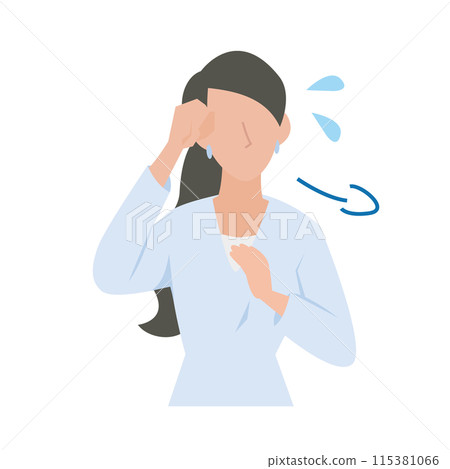 一名女商人因炎熱而擦去額頭的汗水 115381066