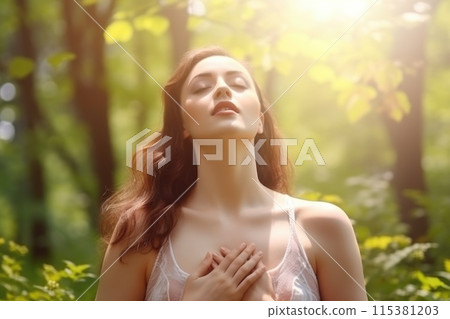 Vital breath: a breath of fresh air, pure atmosphere, wholesome respiration, strong lungs, and correct inhalation, underscoring the significance of clean air for maintaining respiratory health. Vital breath: a breath of fresh air, pure atmosphere, wholesome respiration, strong lungs, and correct inhalation, underscoring the significance of clean air for maintaining respiratory health. 115381203