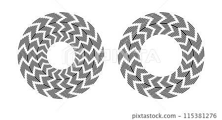 Circular Rotating Design Elements. Circle Striped Zigzag Patterns. 115381276
