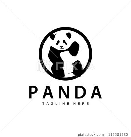 black silhouette cute panda animal logo simple concept illustration illustration template 115381380