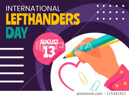 Left Handers Day Social Media Background Flat Cartoon Hand Drawn Templates Illustration 115381421