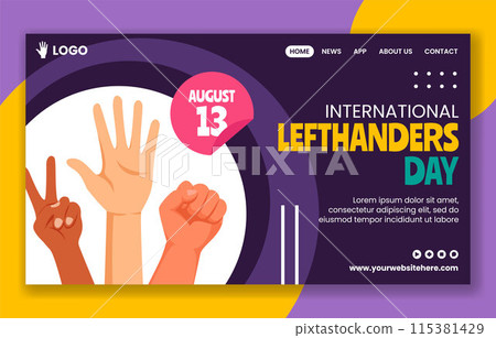 Left Handers Day Social Media Landing Page Cartoon Hand Drawn Templates Background Illustration 115381429