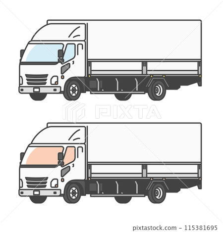 物流系列：作業車輛、物流業、4噸卡車插畫（彩色&單色套裝） 115381695