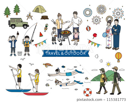 Summer travel, outdoor illustration set 115381773