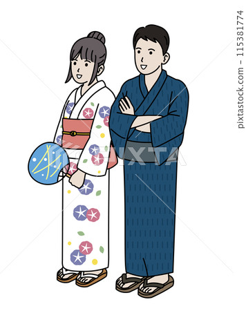 一對年輕夫婦穿著浴衣的插圖 115381774