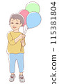 Illustration of a smiling child standing with a balloon 115381804