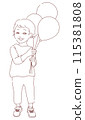 Line drawing of a smiling child standing with a balloon 115381808