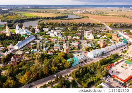 Aerial view of temples and churches in historic town of Kolomna. Russia 115381890
