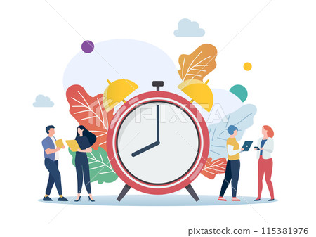 Tiny business people with alarm clock flat style 115381976