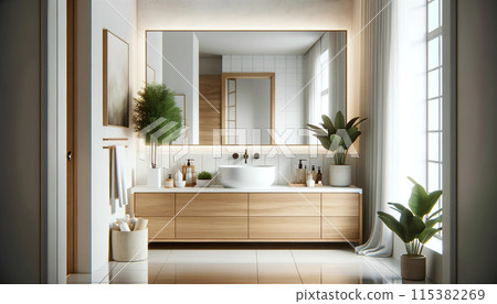 Natural modern washstand Sophisticated space AI image 115382269