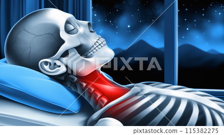 Visual representation of neck pain while sleeping: A tangible image of pain and discomfort in the lumbar region. <AI-generated material> 115382275