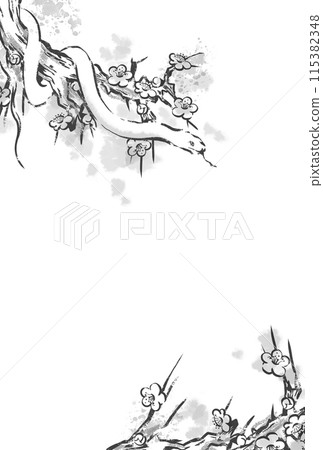 Year of the Snake New Year's card template Hand-drawn snake and plum blossoms No prayers Year of the Snake New Year's card template Hand-drawn snake and plum blossoms No prayers 115382348