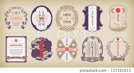 A label set with a Japanese retro vintage design. A label set with a Japanese retro vintage design. 115382813