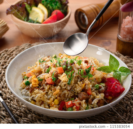 Shirasu and natto fried rice (a fried rice recipe that lets you enjoy the savory flavor of natto) 115383054